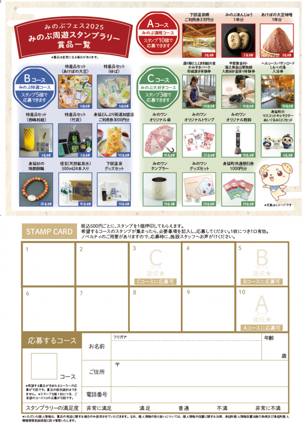 みのぶ周遊スタンプラリー台紙（裏）