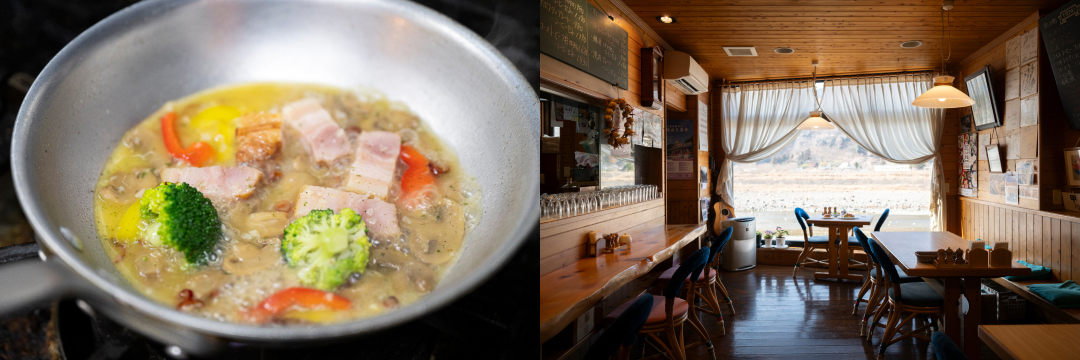 ペペロンチーニと店内の写真